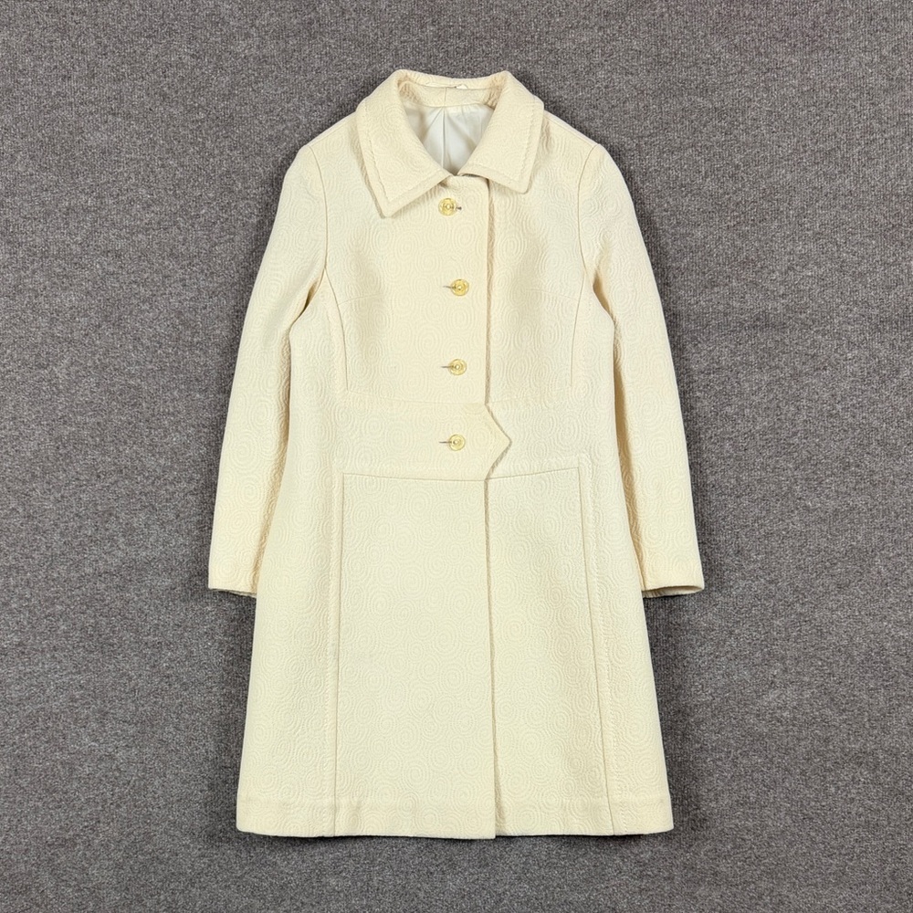 Vintage Cream Wool Textured Circle Pattern Mid Length Tailored Coat Women’s XS/S
